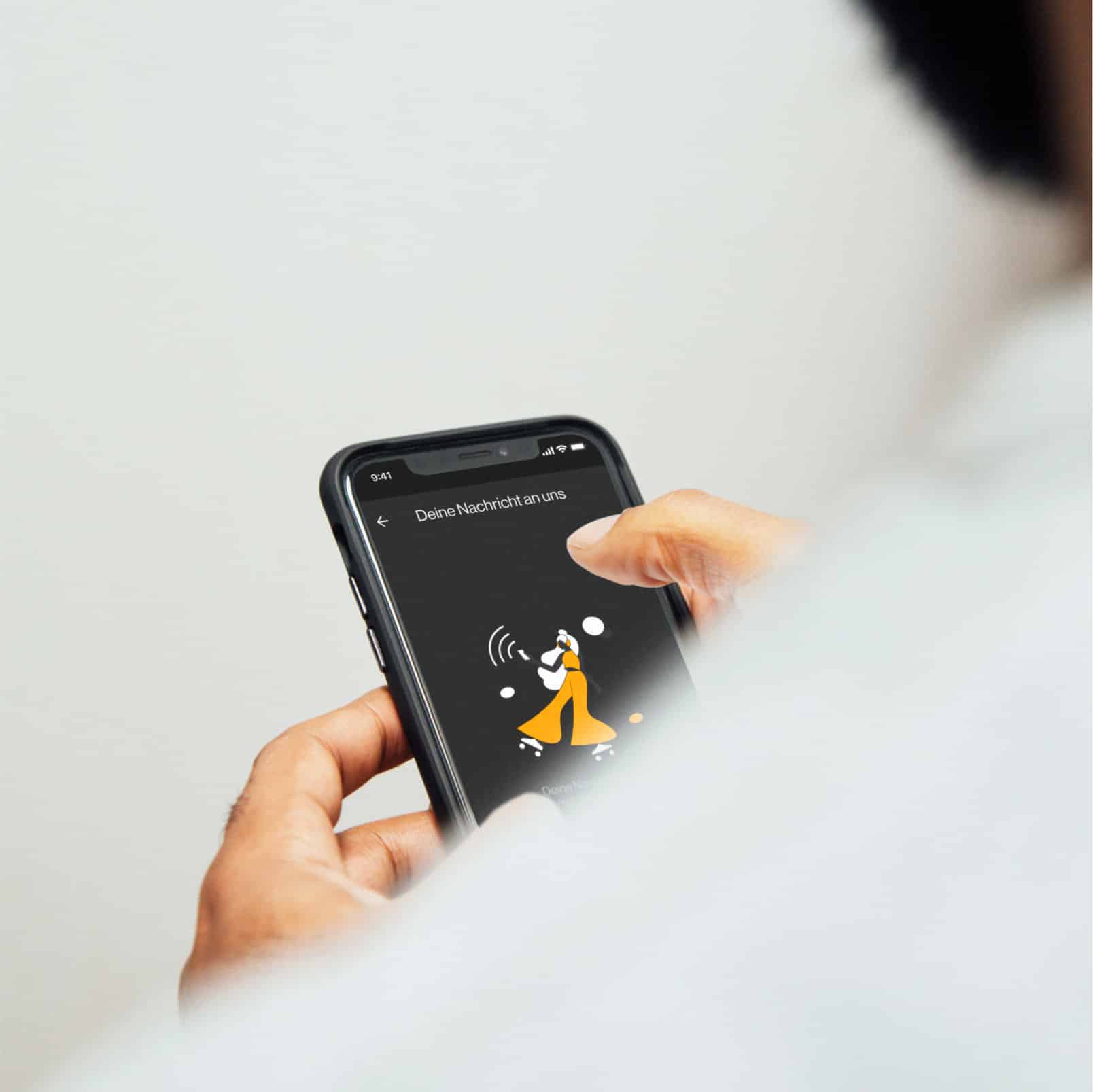 Placed App Screen mit dem Text: Deine Nachricht an uns